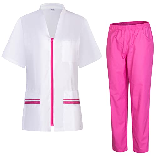 MISEMIYA - Uniforme Sanitario para Mujer - Camisa Y Pantalón - Ropa de Trabajo 712-8312 - M, Rosa 22