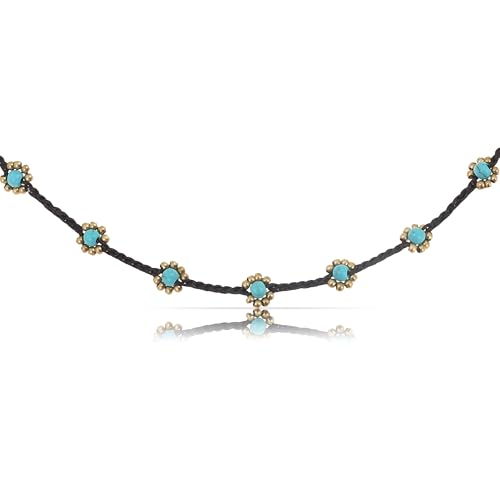 Made by Nami Collar Surfer con abalorios para mujer - Accesorios de fiesta y playa hechos a mano - Collar gargantilla con abalorios hippie y boho - Colorido collar oriental de playa (Turquoise Beads)