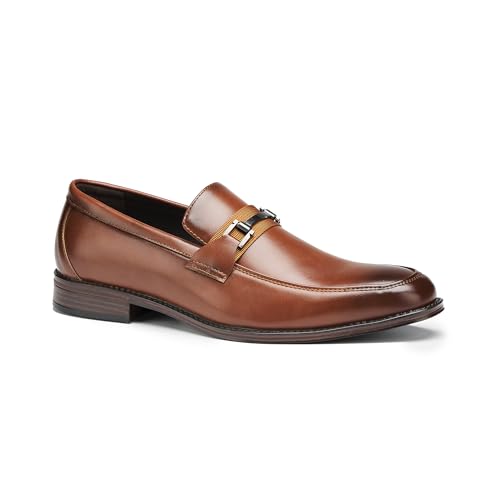 Men's Classic Penny Loafer, Brown, Dress Shoes with Metal Buckle Detail, Business Formal Slip-On