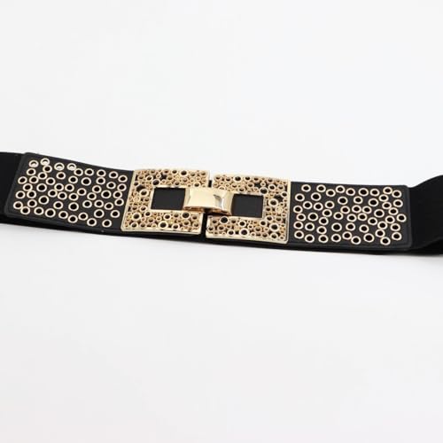 ZYALTFDC Women Y2k Punk Wide Elastic Waist Belts for Women Vintage Stretchy Cinch Belt Gold Buckle Waistband Belt for Dresses4