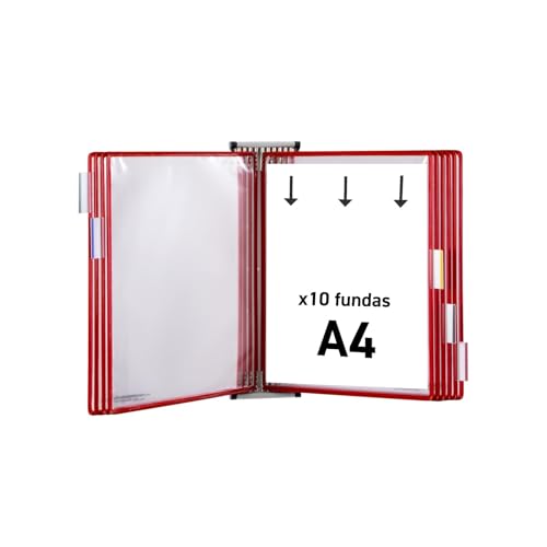 Djois made by Tarifold 414103- Expositor de pared A4 para catálogos con fijación y 10 fundas PVC, color rojo