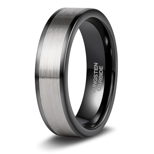 Bague homme noir tungstène 6mm KnSam anneau bicolore brossé alliance mariage
