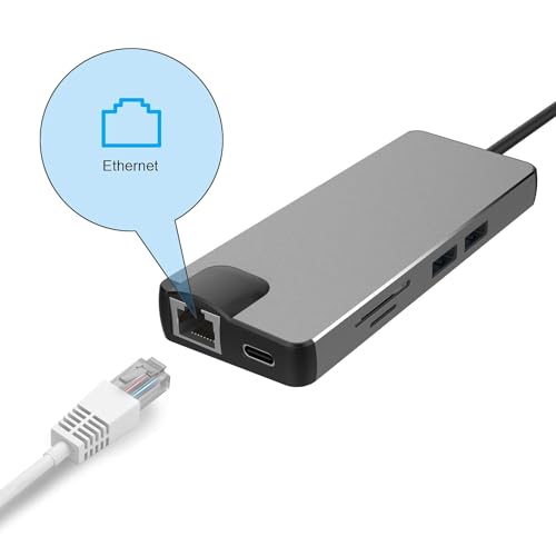 Image of USB HUB 8 in 1 USB C Adapter Docking Hub,Type C Thunderbolt3 to 4K UHD HDMI Converter & 2 USB 3.0,SD /TF Card Reader,60W Power Delivery,1000Mb Ethernet Port,VGA (USB C to 8 in 1 with RJ45 HUB)