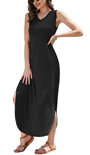 Image of DouBCQ Women's Summer Maxi Casual Sundress V Neck Sleeveless Long Dresses with Pockets