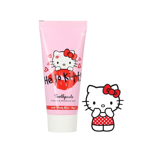 Pasta de dientes infantil de Hello Kitty, pasta de dientes con flúor, sabor a fruta suave, protege y fortalece los dientes, vegana y apta para niños, para niños de hasta 6 años, 50 ml