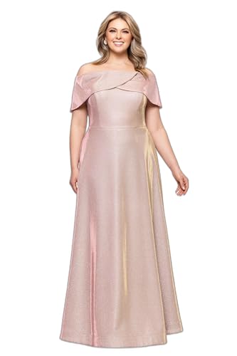 Image of Betsy & Adam Women's Betsy & Adam Women's Galaxy Glitter Straight Neck Off The Shoulder Floor Length Dress