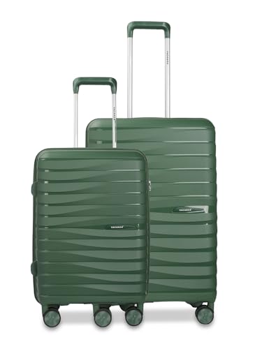 Image of Vacanza Paris Series Polypropylene Unbreakable Hard-Sided Travelling Luggage Trolley Bag Set of 2, Check-in Suitcase with 8 Silent Wheel & TSA Lock for Both Unisex | Bottle Green (55 & 65 cm)