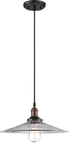 Image of Nuvo Lighting 60 /5516 Vintage Incandescent One Light Pendant Clear Ribbed Glass Rustic Bronze