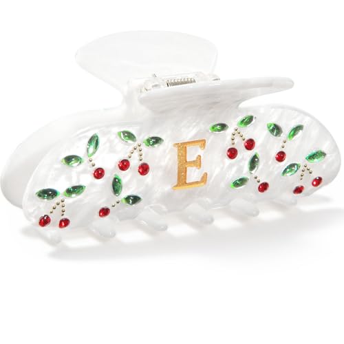 Image of CHLINS Initial Cherry Hair Clips for Women Girls - Cute Glitter Monogram Claw Clips with Rhinestone Cherry Print Hair Accessories, Ideal Birthday Bridesmaid Gifts for Teens Girls, Letter E