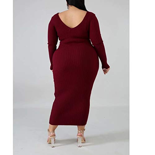 Image of Women's Plus Size Sexy Long Sleeve Maxi Sweater Off Shoulder Knit Dress