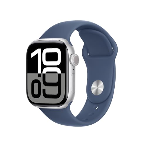 Apple Watch Series 10 [GPS + Cellular, 42mm] - Silver Aluminum Case with Denim Sport Band, M/L (Renewed)