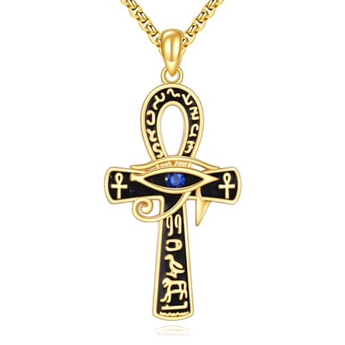 Egyptian Necklace 925 Sterling Silver Anubis Ankh Eye of Horus Necklace Egypt Scarab Pendant Jewelry Gift for Men Women