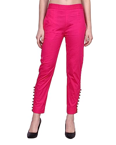 Image of POPWINGS Women Casual Mid Rise Stretchable Red Cotton Trouser