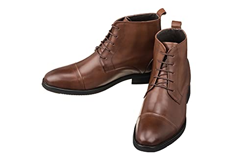 Image of CALTO Men's Invisible Height Increasing Elevator Shoes - Brown Premium Leather Lace-up Cap-Toe Dress Boots - 2.8 Inches Taller - K28004 - Size 12 D(M) US