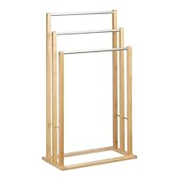 Towel Holder Freestanding with 3 Towel Rails, Towel Stand for Bathroom, Wood, Stainless Steel, HWD: 84 x 46 x 24.5 cm, Natural Camper Van Caravan Camping Shed Garage Rail