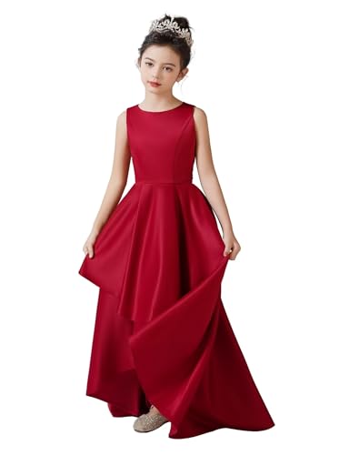 dideyttawl Satin Hi-Lo Formal Dress for Girls 4-16 Sleeveless A Line Quinceanera Dresses Flower Girl Dresses for Wedding
