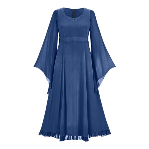 AMDOLE Leinenkleider für Damen, Trompetenärmel, irisches Hemdkleid mit Korsett, traditionelles Kleid, Cosplay-Kostüme,...