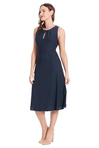 London Times Women's Dresses Sleeveless Fit and Flare Dress with Pleat Tucks and Keyhole Detail at Neck2
