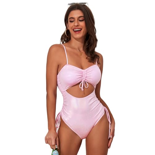 Zando Metallic Cut Out One Piece Swimsuit Women Sexy Shimmer Tummy Control Bathing Suit Sequin Bodysuit Festival Rave Outfits