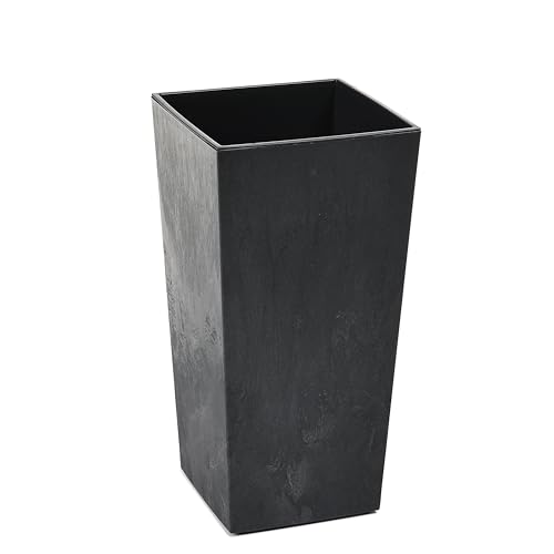 Tymar Maceta, macetero, macetero, maceta de plástico, grande, cuadrada, alta, brillante, jardín, balcón, terraza, casa (hormigón negro alto, 19 x 19 cm)