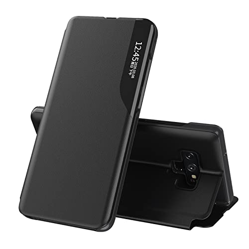 Image of SIYOPINPFY Compatible With Samsung Galaxy Note 9 Case, Smart Clear View Windows Case + Flip PU Leather Stand Cover for Women Men Shockproof Drop Protective Cover for Samsung Galaxy Note 9 Black QHC