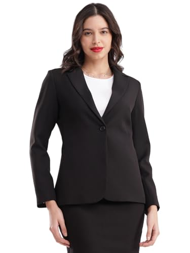 Image of FableStreet Women's Blazer | Tailored Fit Single-Breasted Design with Notch Lapel & Welt Pockets | Smooth Woven Texture for Work & Business Casual Wear