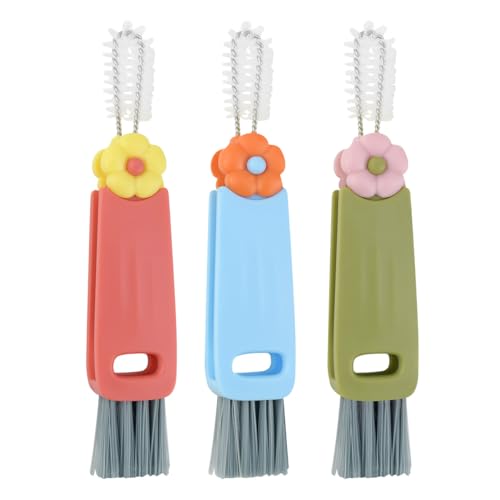 Image of 3 Pcs 3 in 1 Cup Lid Cleaning Brush Crevice Cleaning Brush for Bottle Gap 3 in 1 Cleaning Brushes for Tight Spaces Multifunctional Portable Cup Lid Cleaner Home Kitchen Cleaning Tools (Green Blue Red)