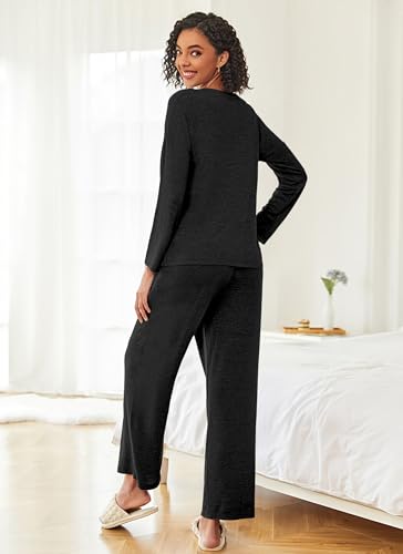 Ekouaer Womens Pajama Sets Button Up Long Sleeve Pjs Soft Lounge Set 2 Piece Sleepwear with Pockets4