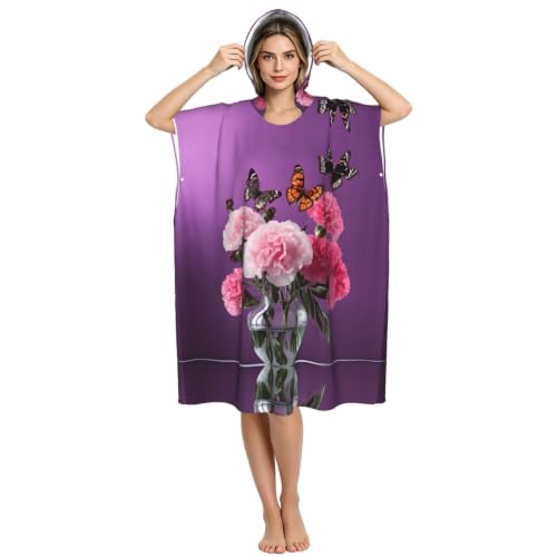 Peignoir à capuche imprimé floral violet fluide et absorbant - 4