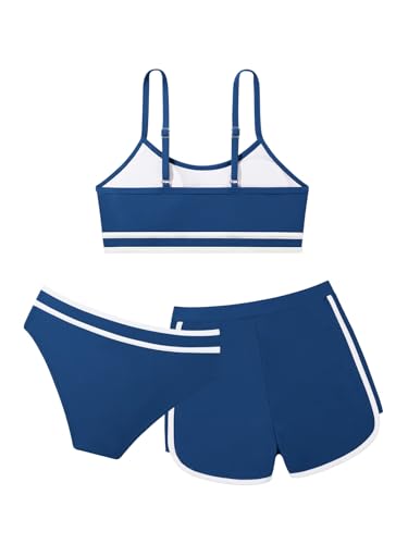 Image of Girls Swimsuit 3 Piece Bathing Suit Printed Sport Bikini Set with Shorts Summer Beach Swimwear for Teen Girls 9-16T