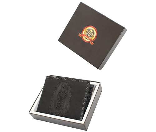 Our Lady of Guadalupe Virgin Mary Genuine Leather Bi-Fold Wallet Black, Cartera Vaquera (Black)2