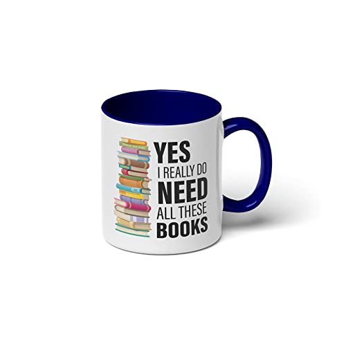 GotPrint Bookworm Mug Saying Coffee Ceramic Tea Cup Unique Librarian Gifts for Book Lovers, Indigo Trim, 11 Oz