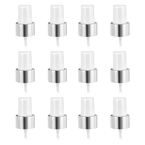 QUARKZMAN 12 Stück Silber Weiß Sprühkopf, 24/410 Feinsprühzerstäuber Wiederverwendbarer Ersatz-Sprühflaschenpumpenkopf aus Kunststoff für ätherische Öle Haar- und Körpersprays Flasche