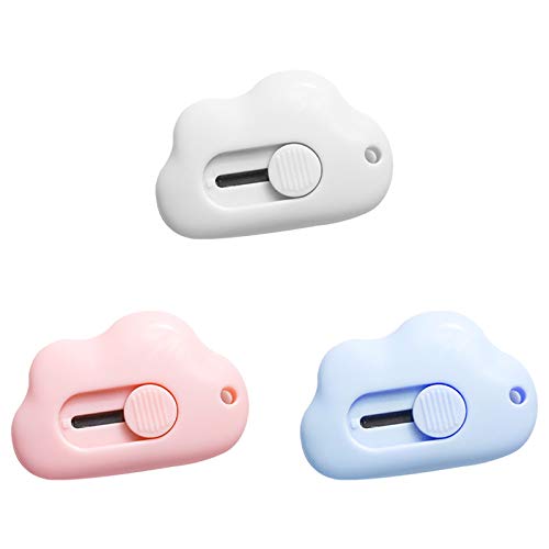 3-tlg. Wolken Brieföffner Set - Mini Utility Messer In Blau, Pink & Weiß