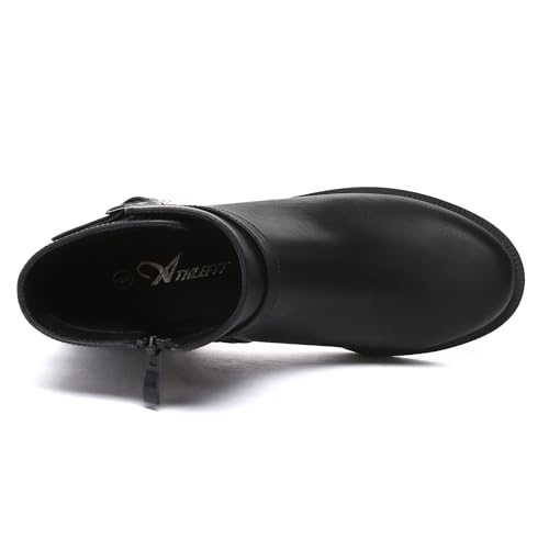 Athlefit Women's Ankle Boots Chunky Low Heel Fashion Round Toe Buckle leather Booties4