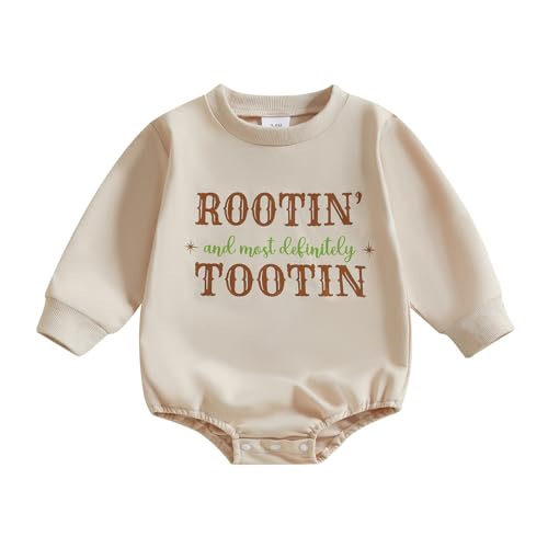 Image of SAYOO Western Baby Boy Girl Clothes My First Rodeo Bubble Romper Sweatshirt Bodysuit Newborn Funny Cowboy Cowgirl Clothes