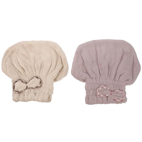 Housoutil 2 Gorros para Secar el Cabello Color Aleatorio de Coral Fleece, Suaves y Amigables, Diseño Adorable y Práctico para Baño y Ducha