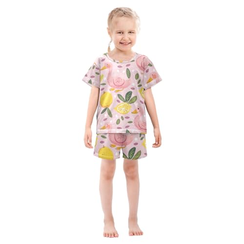 ALAZA Cartoon Duck Lemon Leaves Pajamas Short Sleeve 2 Piece Sleepwear Top and Bottom Pajama Set Unisex3