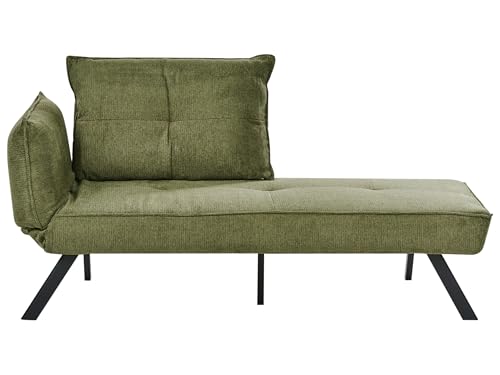 Beliani Chaise Longue de Tela Izquierdo con Respaldo Ajustable y función de Almohada para Dormir Repelente al Agua Verde Rocamadour