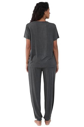 Image of Joyaria Women's Bamboo Viscose Cooling Pajamas Short Sleeve Crewneck Top & Jogger Pajama Pants with Pocket S-XXL