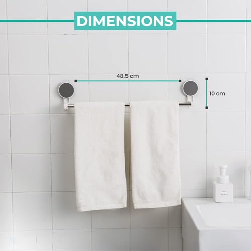 Image of JIALTO Stainless Steel Wall Mounted Self Adhesive Magic Sticker Towel Napkin Holder Bar for Towel Rod /Bathroom Hangers for Clothes & Cloth Hanger Stand & 2 Hook (White&Grey, 1 Pipe Towel BAR)