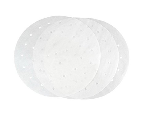 Perforated Parchment Bamboo Steamer Paper Liners - KOOTIPS 10 Inch Round, 100 Count, Perfect for Air Fryer, Steaming Basket (100Pcs 10-Inch Parchment)