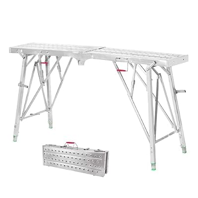 Scaffolding Work Platform | Portable Steel Platform Ladder | 55(L) X9.8(W) X43(H)''330 Lbs Load Capacity | Scaffolding Ladder Height Adjustable | Workbench for Cleaning High Painting Walls, Drywall