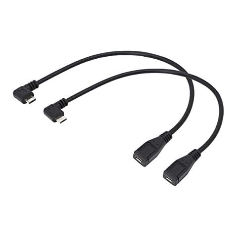 CERRXIAN 9Inch Micro USB Cable Combo Left and Right Angle Micro USB 5 Pin Male to Sync Cable and Micro USB Female Data Charging (1 pair) Cover