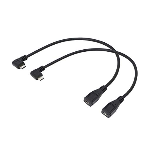 CERRXIAN Cable micro USB de 9 pulgadas Combo Ángulo izquierdo y derecho Micro USB Macho de 5 clavijas a cable de sincronización y carga de datos hembra micro USB (1 par