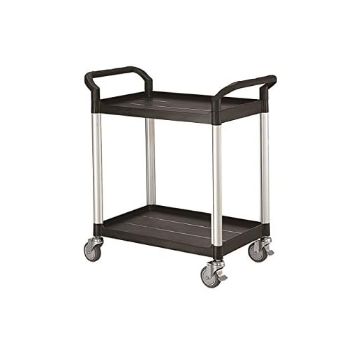 T-EQUIP PSC-120 Kunststoffwagen, 2 Etagen, LxBxH: 850 mm x 480 mm x 950 mm, Tragfähigkeit 200 kg, Schwarz