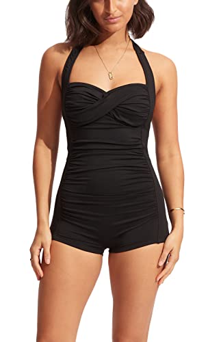 Seafolly womens Twist Front Soft Cup Boyleg One Piece Swimsuits, Eco Collective Black, 8 US