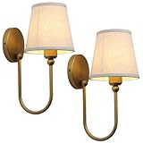 Pathson Antique Linen Fabric Wall Sconces Set of 2, Hardwired Curved Arm Bathroom Vanity Light, Indoor Wall Decor Lamp for Living Room, Kitchen, Bedroom, Foyer