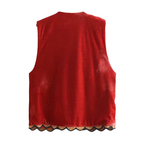 Image of Women Vintage Floral Embroidered Vest Y2K Sleeveless Open Front Cardigan Boho Linen Cropped Waistcoat
