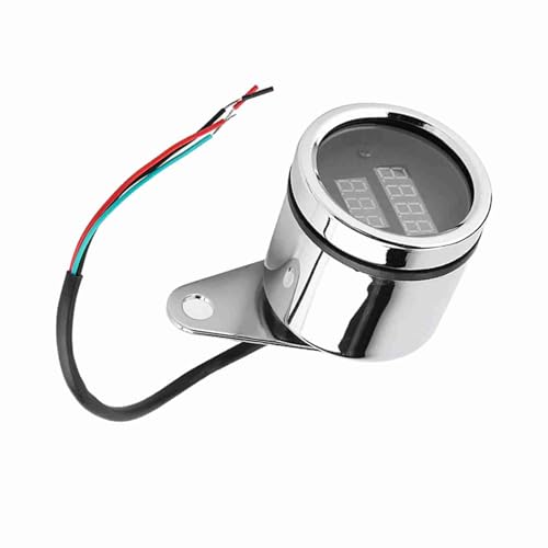 Ausla Velador de Tacómetro de Voltímetro Digital LED LED 2 en 1 Velómetro de Odómetro de Metal Universal con 6 Carcasa de Electroplatación Cromada para Todos los Motociclistas